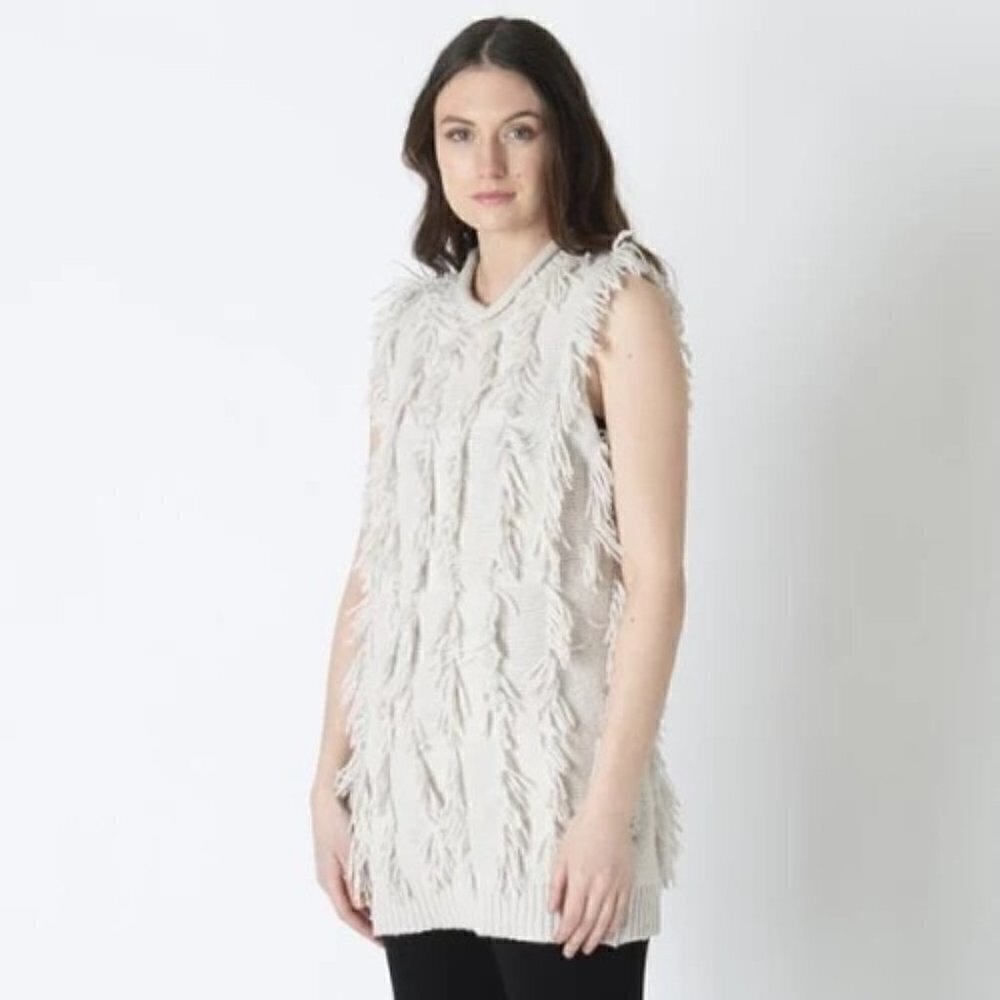 3.1 Phillip Lim Cream Fringe Knit Sweater Vest XS